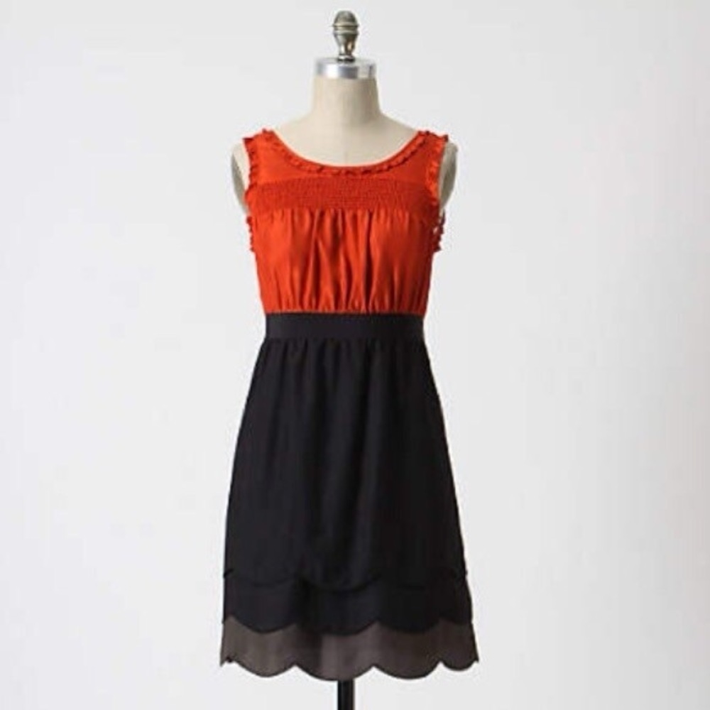 Anthropologie Maeve Scalloped Hem Silk Horizon Line Dress Size 0 XXS XS